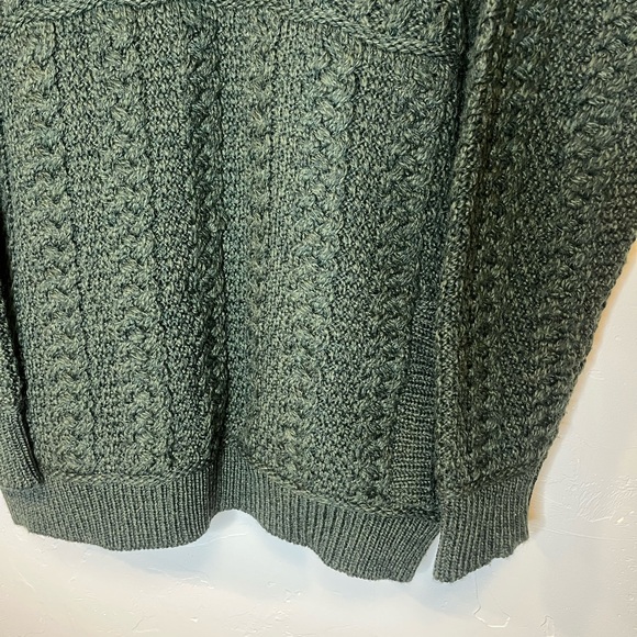 Aran Crafts Irish Cable Knit Forest Green Shawl Collar Sweater 100% Merino Wool - Picture 4 of 14